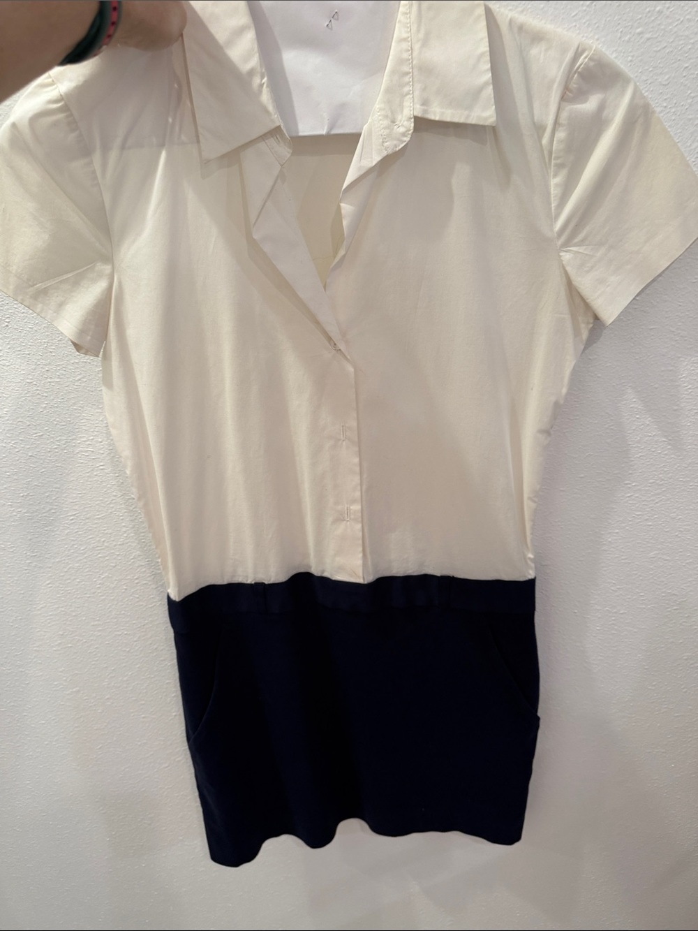 THEORY Two-Tone Cream and Navy Short Sleeve Dress Orig $398
